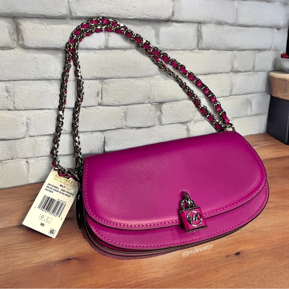 Michael Kors Mila Small Leather Shoulder Bag in Deep Fuchsia NWT - Picture 5 of 9